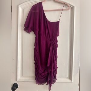 Alice + Olivia Dress 2 Magenta Purple Draped Silk Chiffon One-Shoulder Mini
